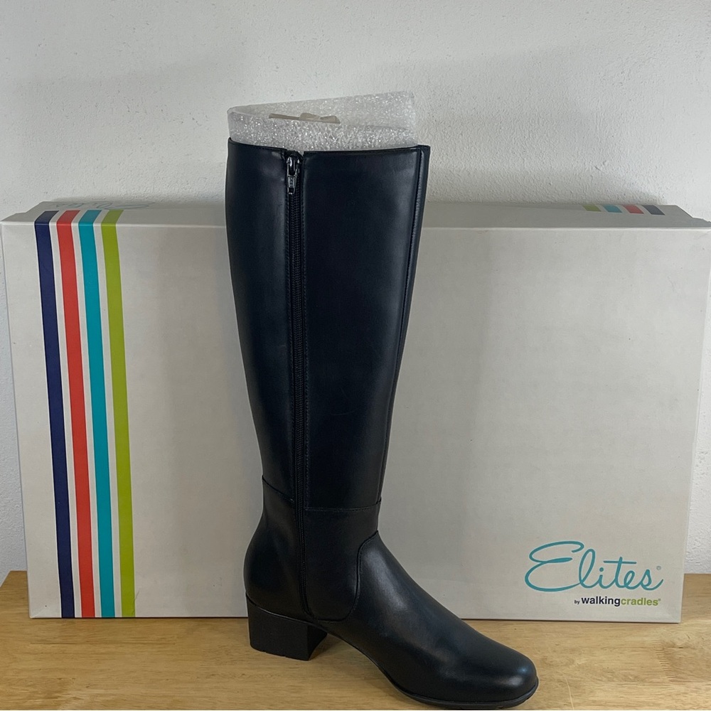 Elites Women's Walking Cradles Black Leather Knee-High Boots Size 7.5N (NWT)